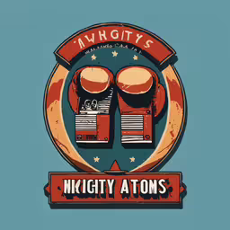 the emblem for the mighty cartoons, which shows two boxers,the mighty logos logo for an all new sports event