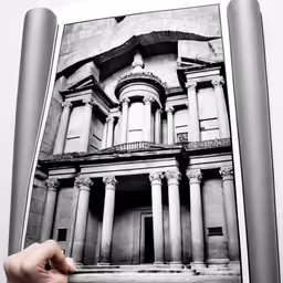 a hand holding up an open photo album