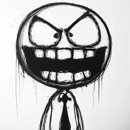 a drawing of an evil face in the center of the image