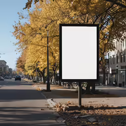 a tall sign sitting on the side of a road near trees