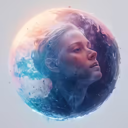 a woman is shown through a bubble filled ball