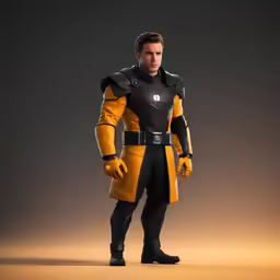 a man is dressed in yellow and black clothing