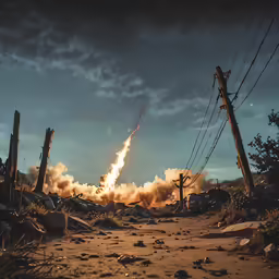 a huge burst of rockets is shown on the ground