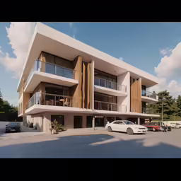 large building with many cars parked in front