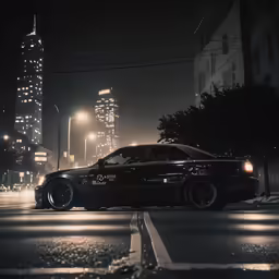 a black police car is parked on the road