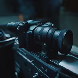 a camera attached to a large lens on a tripod