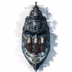 an illustration of a space battleship in watercolor and pen