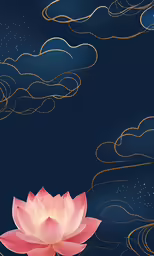 a pink flower floating in the sky with stars