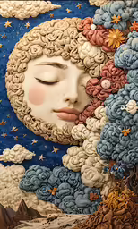 a painting of a sleeping woman surrounded by clouds and stars