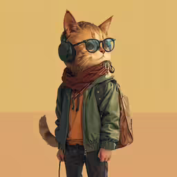 a person with eye glasses and headphones is standing in the air