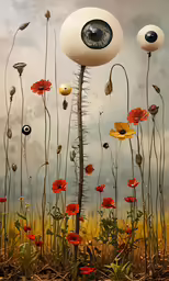 a strange looking object on top of a tall plant in the grass