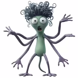 an animated creature with black hair