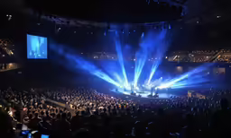 concert scene showing bright stage lighting and people