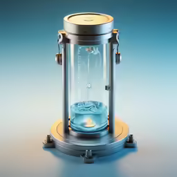 there is a clock and water in a container