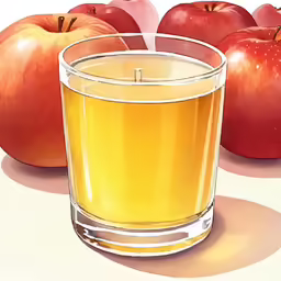an apple and juice sitting next to each other