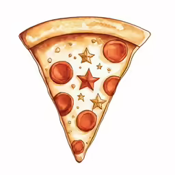 watercolor and ink drawing of a slice of pizza with stars