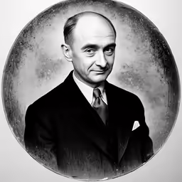 a black and white photo of a man in a suit