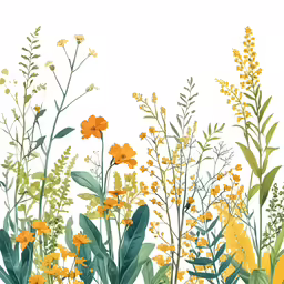 a field with orange flowers on a white background