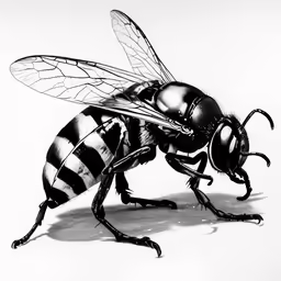 a drawing of a black and white bee