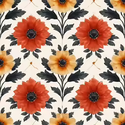 an orange flower and black leaves on a white background