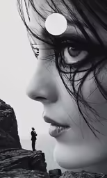 a man and woman are looking at the camera in front of rocks