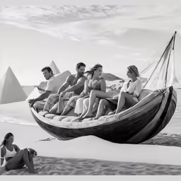 a group of people sitting on top of a boat floating in the ocean