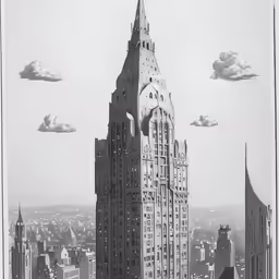a drawing of the chrysler building that looks like it is upside down