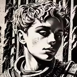 a drawing of a woman with a serious face