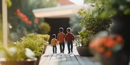 people walking across a wooden bridge to their destination