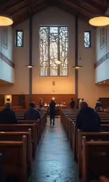 a group of people sitting down at a church