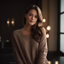 woman sitting in front of window wearing a tan sweater
