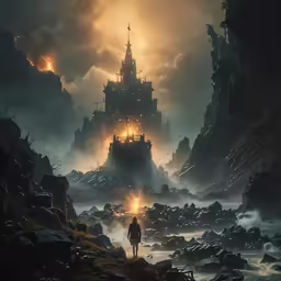 a sci fi environment with a sinking ship in it