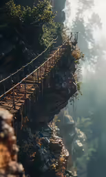 several bundles of rope on the bottom of a tall cliff