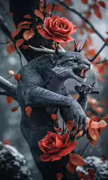 an animal has two big claws while he holds onto a branch