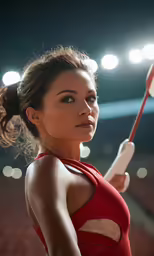 an image of a woman holding a red flag