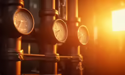 several clocks with the lights reflecting off in the background