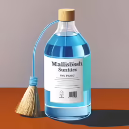 a bottle of water with a small broom on the side of it