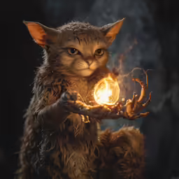 the image is of a cat holding a glowing orb