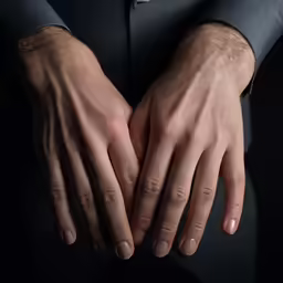 hands are shown, with one of them folded over the other