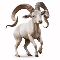 an animal with very large horns standing up