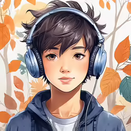 the character is wearing headphones on his ears