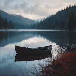 a boat is sitting on the shore in the water,a boat sitting on the shore of a lake