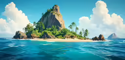 an island is in the middle of a body of water