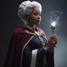 a woman dressed in costume holding a wand