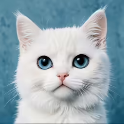 a kitten with blue eyes stares to the camera