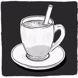 a coffee cup and saucer with cinnamon stick in it