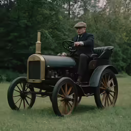 an old fashioned truck sitting in the grass