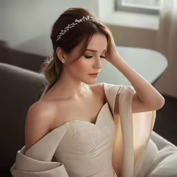 woman with a veil on her head wearing a white dress
