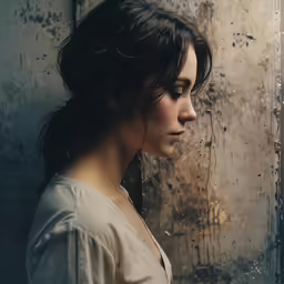 a woman is standing outside in the rain with her eyes closed