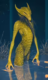 the image shows a creature on display with many parts of its body, and two hands
